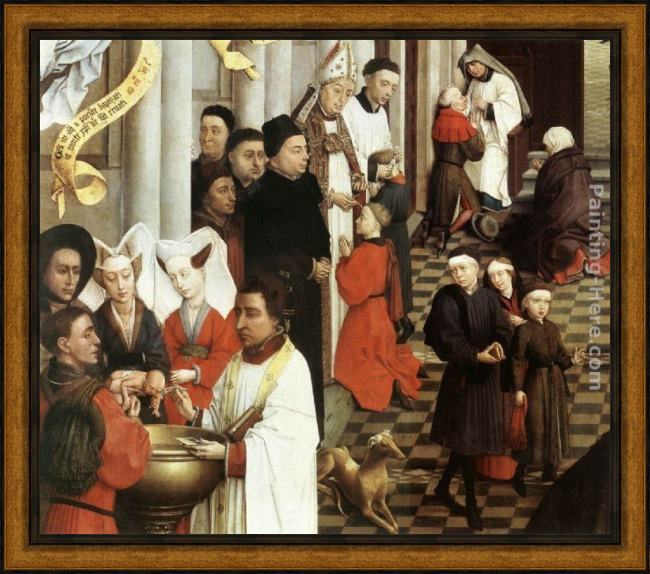 Framed Rogier van der Weyden seven sacraments altarpiece left wing [detail 1] painting